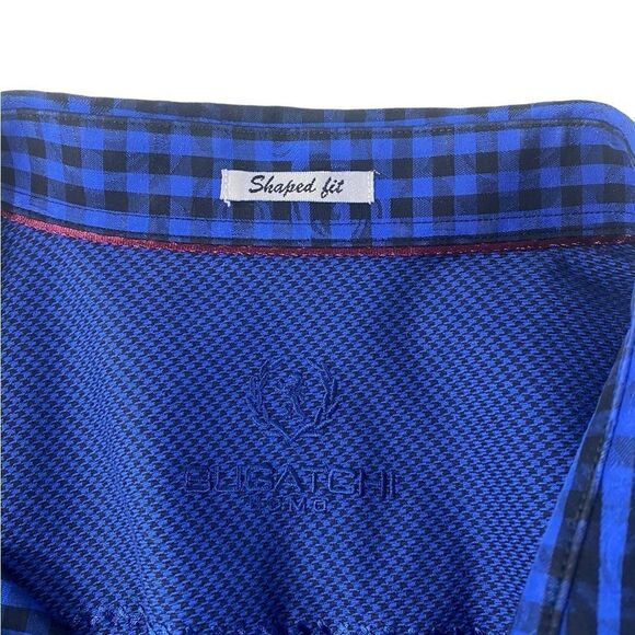 Bugatchi XL long sleeve shirt blue / black checkered with a swirl design - Picture 3 of 8